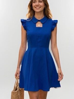 EMIS Korea Blue Flutter Sleeve Mini Dress Party Cocktail